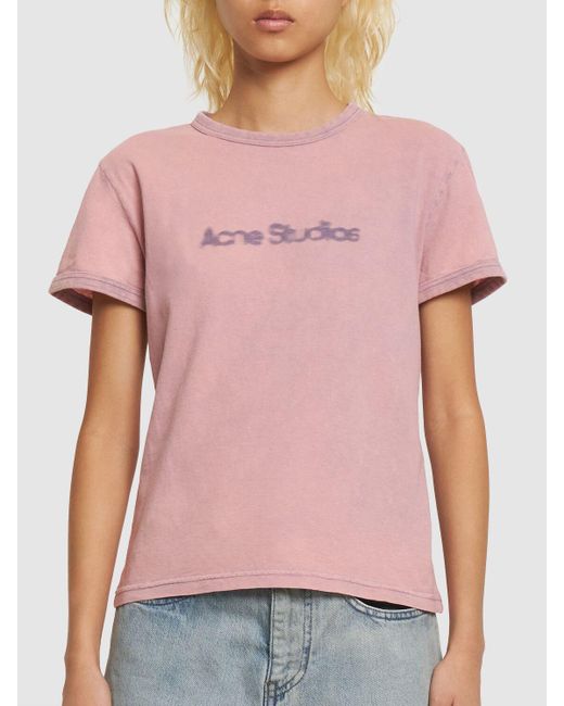 Acne Pink Faded Cotton Jersey T-Shirt W/Logo