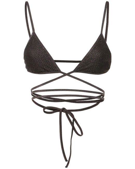 Palm Angels Black B Lurex Criss-cross Triangle Bikini Top