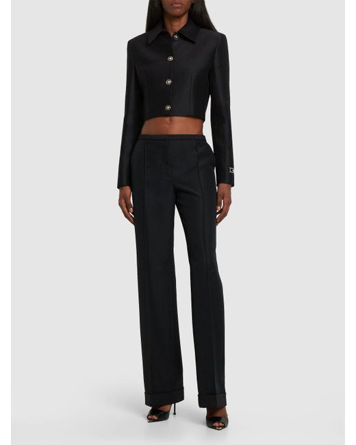 Versace Wool & Silk Twill Cropped Jacket in Black Lyst