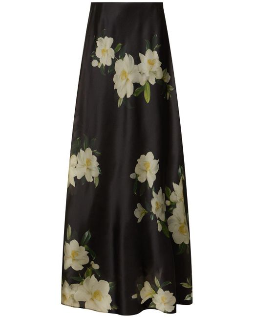 Zimmermann Black Harmony Floral Flared Silk Maxi Skirt