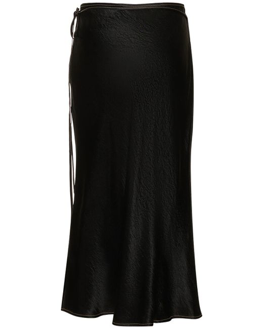 Acne Black Satin Wraparound Midi Skirt