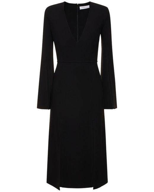 Michael Kors Black Stretch Wool Crepe Split Midi Dress