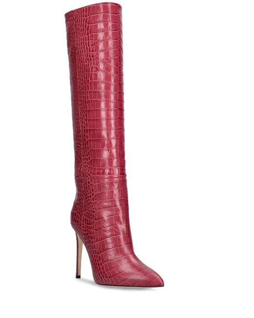 Paris Texas Red 105mm Croc Embossed Leather Tall Boots