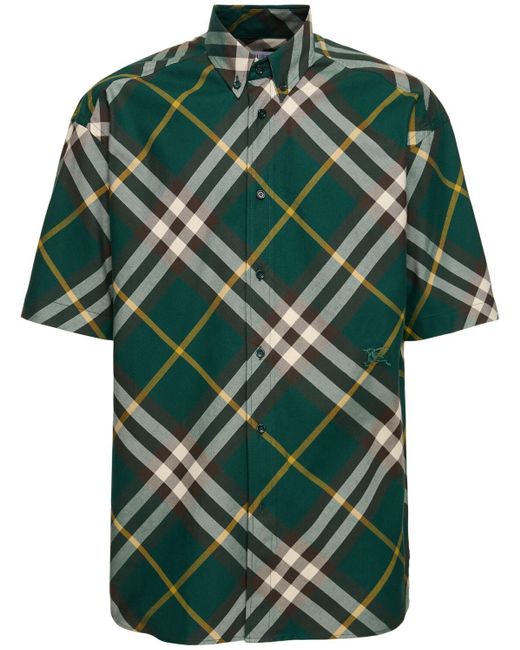 Camicia in cotone check con logo di Burberry in Green da Uomo