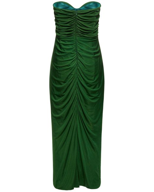 Costarellos Green Aveline Strapless Ruched Midi Dress