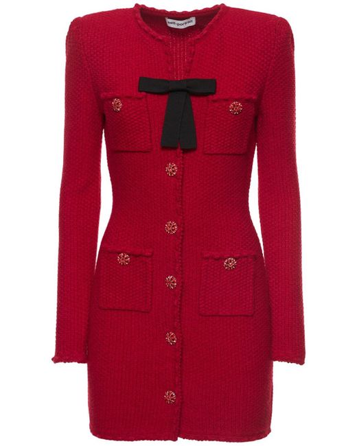 Self-Portrait Red Mélange Wool Blend Knit Mini Dress