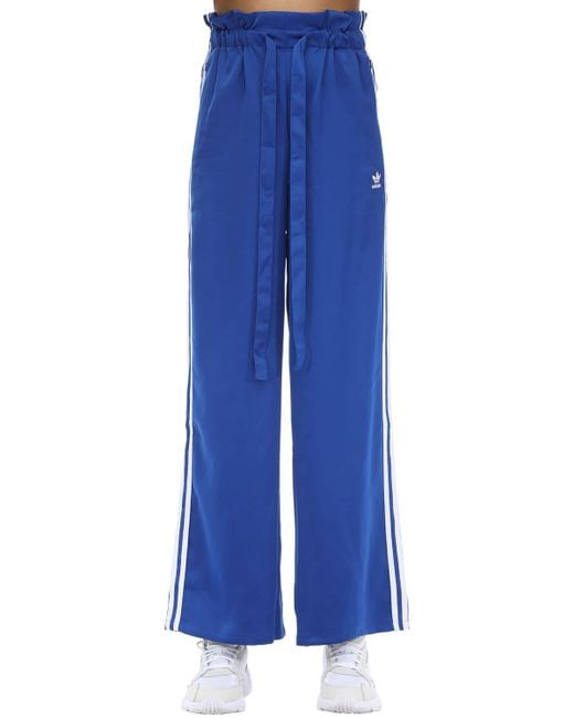 adidas Originals High Waist Satin Jersey Track Pants in Blue Lyst