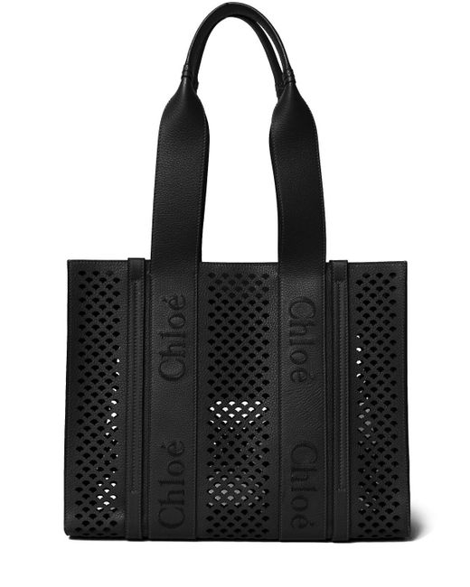 Chloé Black Woody Perforated Grained Leather Bag