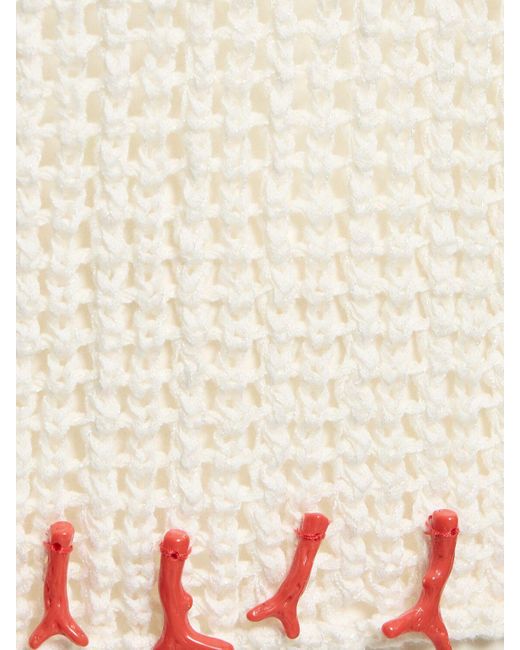Reina Olga White Coral Net Knit Cotton Blend Top