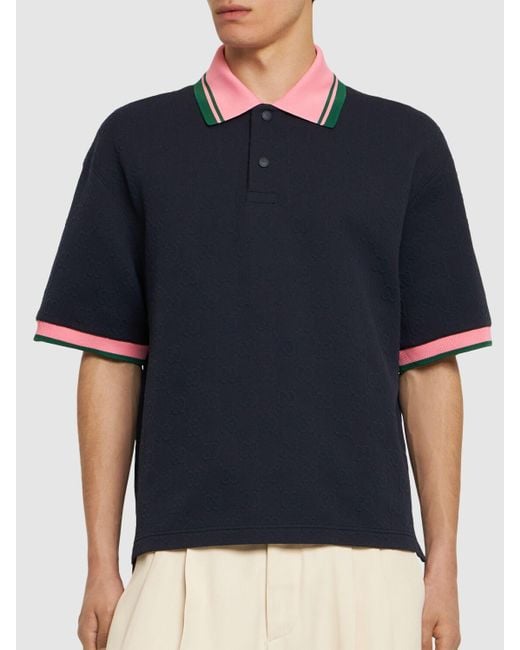 Gucci Blue gg Detail Jacquard Polo Shirt for men