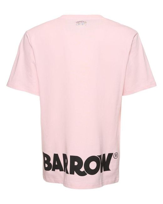 Barrow Pink Logo Printed Cotton T-shirt for men
