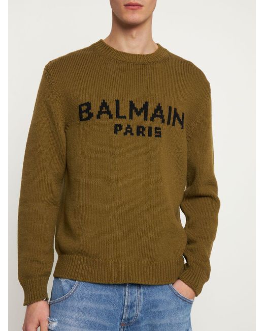 Balmain Green Logo Crewneck Sweater for men