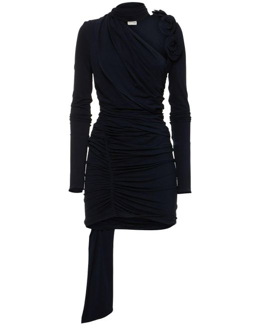 Magda Butrym Black Draped Jersey Mini Dress W/Scarf