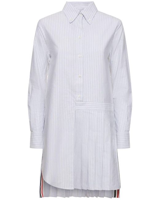 Thom Browne White Striped Oxford Cotton Mini Dress