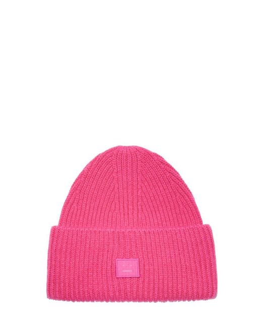 Cappello beanie pansy 'n face in lana di Acne in Pink