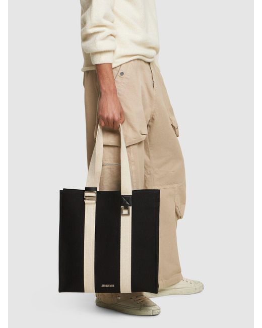 Jacquemus Black Grosgrain Messenger Tote Bag, Fringed Detailing, Xs Size. for men