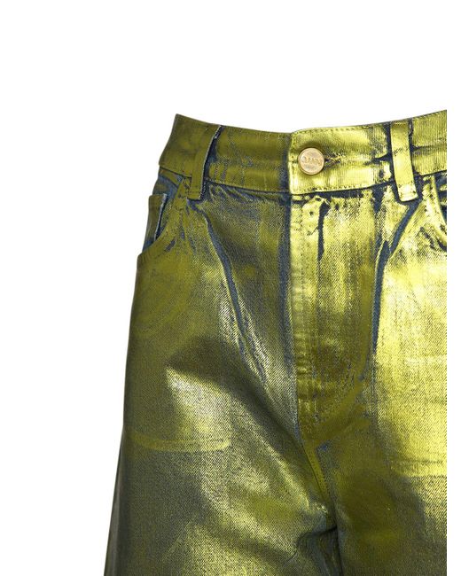 Ganni Green Foil Coated Denim Jeans
