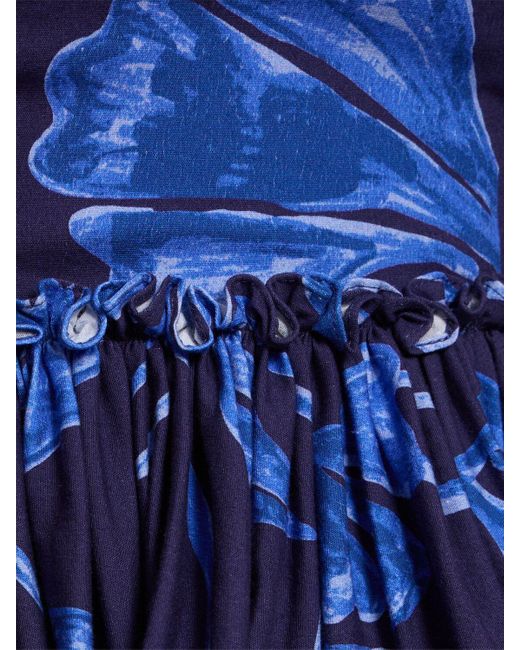 PATBO Blue Nightflower Printed Cotton Mini Dress
