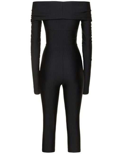 ANDAMANE Black Bedruckter Langarm-jumpsuit Aus Lycra "kendall"