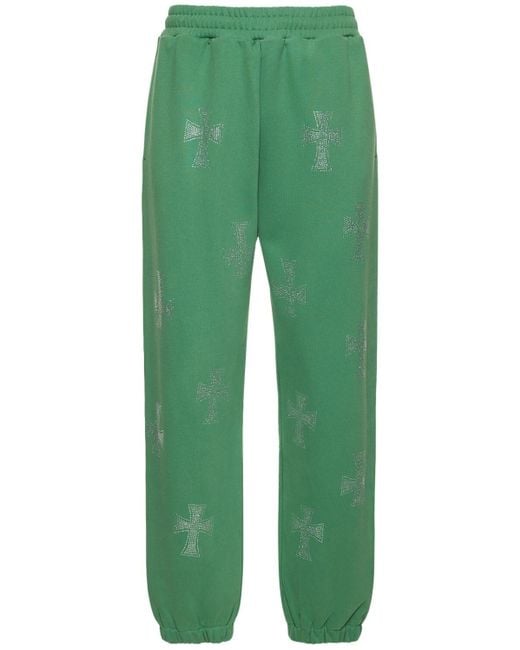 Unknown Green Crystal Cross Cotton Sweatpants for men