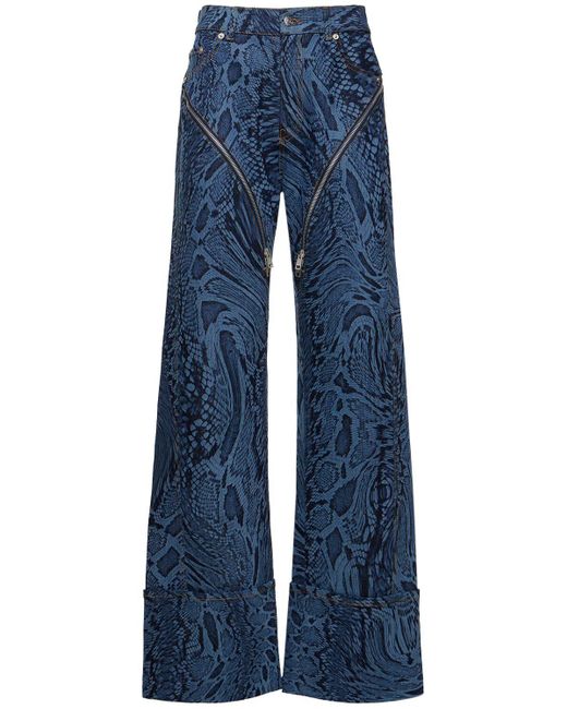 Mugler Blue Laser Snake High Rise Denim Zip Jeans