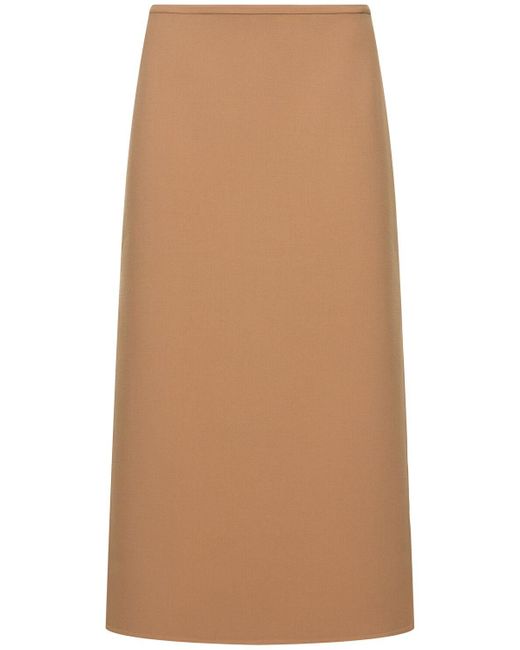 Michael Kors Brown Wool Stretch Side Slit Midi Skirt