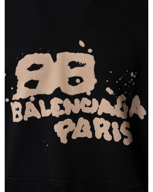 Balenciaga Black Hand Drawn Bb Icon Cotton Hoodie for men