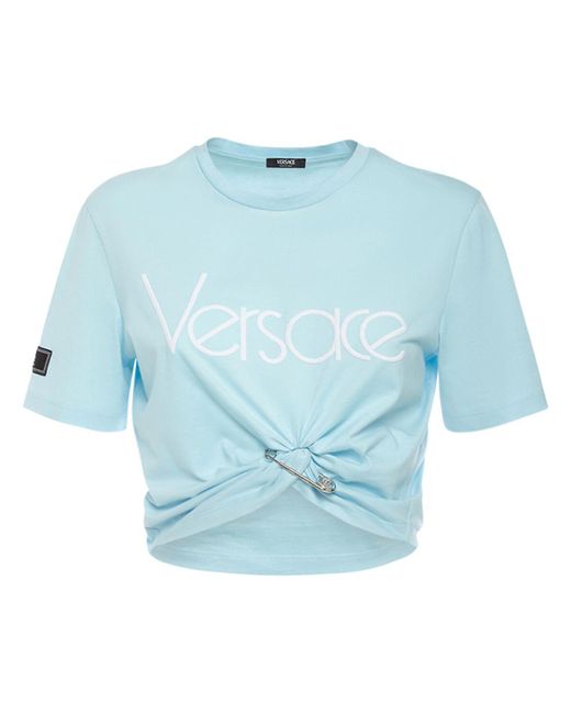 Versace Blue T-shirt Aus Baumwolljersey Mit Knoten