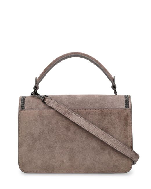 Brunello Cucinelli Gray Soft Velour Leather Shoulder Bag