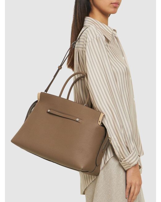 Tory Burch Brown Large Mercer Pebbled Leather Satchel Bag