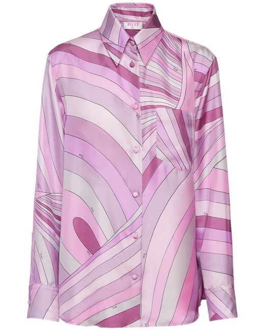 Emilio Pucci Pink Printed Silk Long Sleeve Shirt