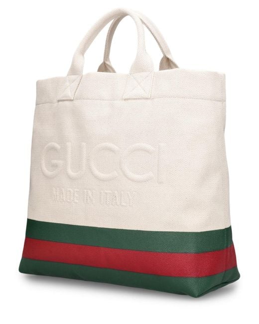 Gucci Natural Striped Logo-embossed Canvas Tote Bag for men