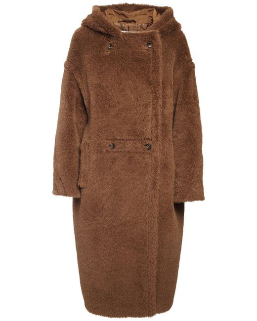 Max Mara Brown Hooded Alpaca & Silk Teddy Coat