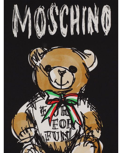 Foulard en sergé de soie imprimé ourson Moschino en coloris Black