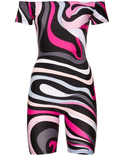 Emilio Pucci プリントライクラ オフショルダー ミニジャンプスーツ Purple