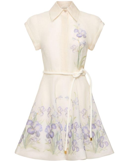 Zimmermann White Natura Belted Linen Silk Mini Dress