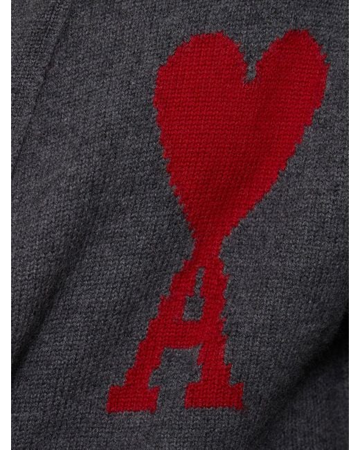 AMI Blue Logo Wool Knit Cardigan for men