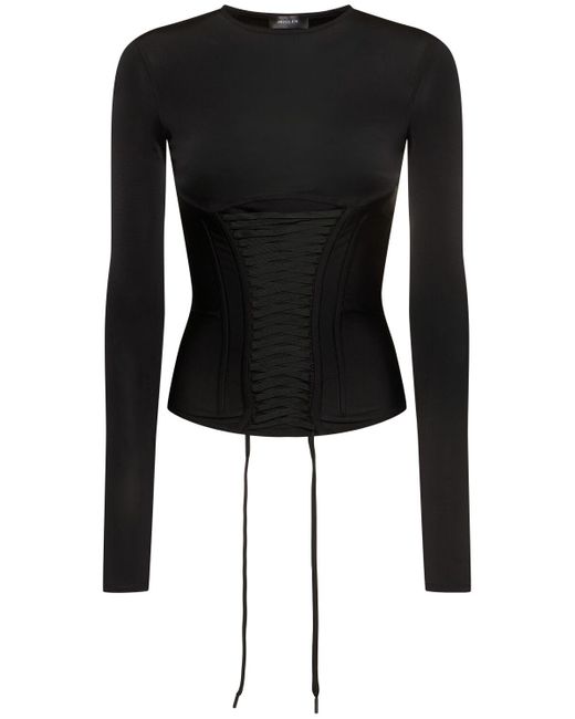 Mugler Black Light Shiny Jersey Corset Top