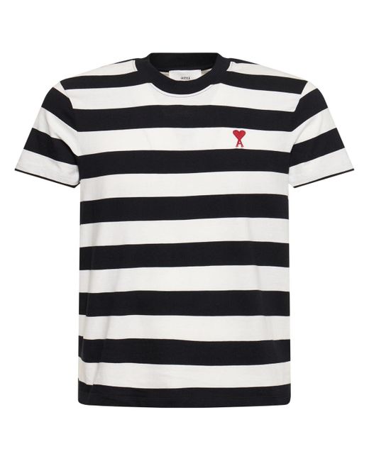 AMI Black Striped Organic Cotton Jersey T-shirt for men