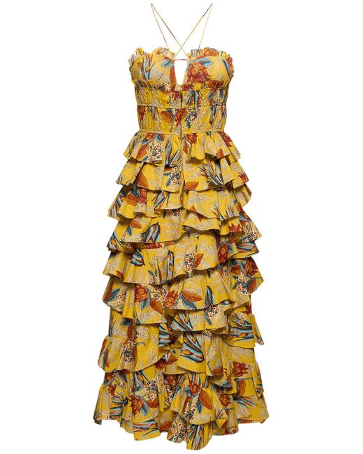 Ulla Johnson Yellow Josefine Printed Cotton Midi Dress