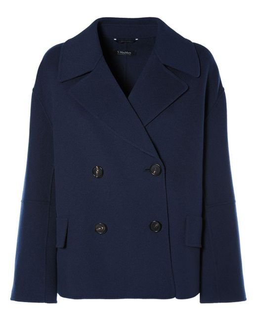 Max Mara Blue Cape Wool Double Breasted Jacket