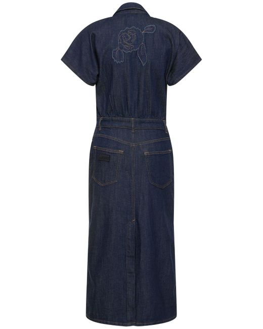 Ganni Blue Rinsed Cotton Denim Midi Dress
