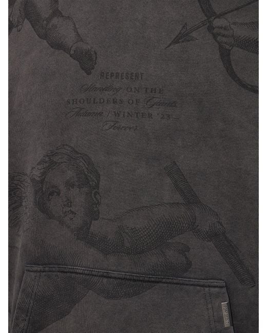 Represent Gray Printed Cotton Hoodie for men