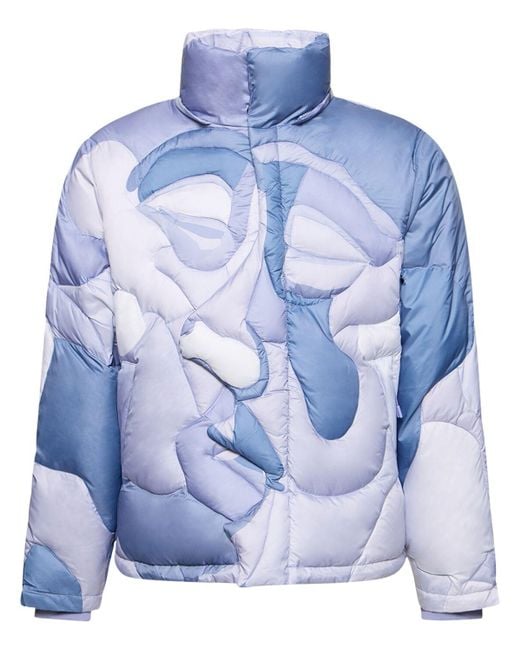 Kidsuper Blue Kissing Wave Print Hooded Down Jacket for men
