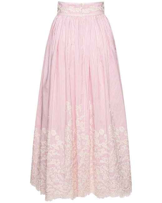 Elie Saab Pink Embroidered Poplin Midi Skirt