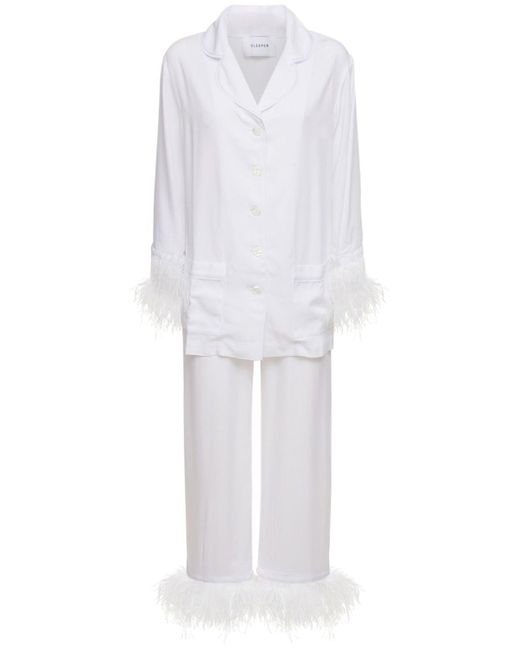 Sleeper White Party Pajama Set W/ Double Feathers