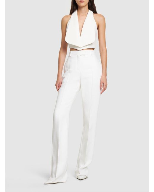 Monot Crepe Vneck Cropped Halter Vest in White Lyst