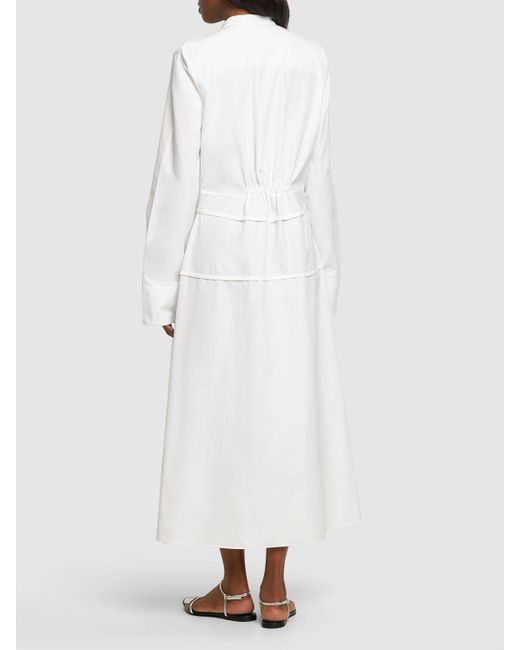 Robe chemise midi en popeline de coton épais Jil Sander en coloris White