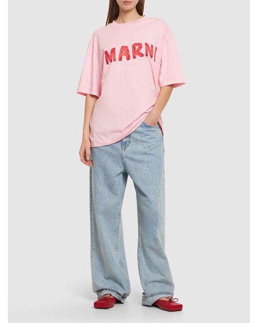 T-shirt oversize in jersey di cotone di Marni in Pink