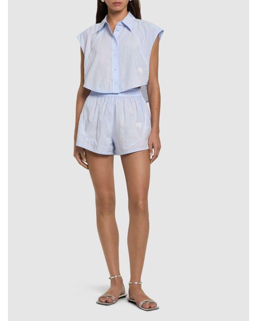 Alexander Wang Blue Cotton Poplin Button Down Crop Top